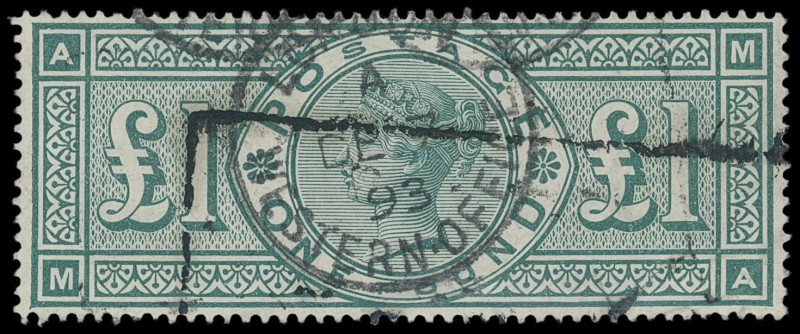 Großbritanien
Europa
1891, 1 Pfund grün, überdurchschnittlich gezähnt und zent...