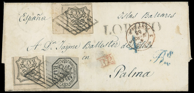 Kirchenstaat
Europa
1852, 6 Bajocchi schwarz auf grau und zwei Stück 8 Bajocch...