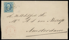 Niederlande (Nederland)
Europa
1852, 5 Cent König Willem III. blau, allseits breit- bis überrandig, rechts mit Teil der Nachbarmarke und sauber entw...