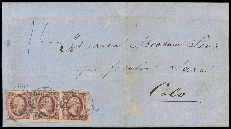 Niederlande (Nederland)
Europa
1852, 10 Cents dunkelrot, farbtiefer waagerecht...