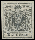 Austria
Europa
1850, 2 Kreuzer schwarz Maschinenpapier in Type III b, allseits voll- bis breitrandiges Original ungebraucht mit neuer Gummierung, an...