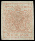 Austria
Europa
1850, 3 Kreuzer stumpfrosa, Maschinenpapier Type IIIb , allseits voll- bis breitrandig mit Originalgummierung ohne Falz mit geringen ...