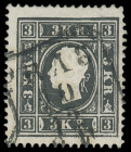 Austria
Europa
1858, 3 Kreuzer schwarz in Type Ia auf Kartonpapier (0,125 mm), sauber mit Teilstempel "PRAG 10/12" entwertete Marke und nur minimal ...