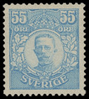 Schweden (Sverige)
Europa
1918, 55 Öre König Gustav V im Medaillon hellblau, die sogenannte "Värnamo 55 Öre" in einwandfreier ungebrauchter Erhaltun...