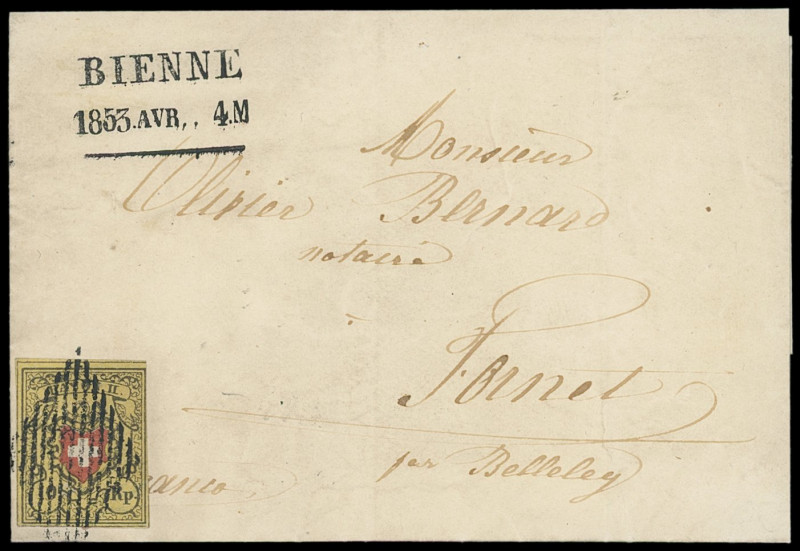 Schweizerische Bundespost
Europa
1850, Rayon II: 10 Rappen, allseits voll- bis...
