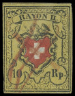 Schweizerische Bundespost
Europa
1850, 10 Rappen Rayon II ohne Kreuzeinfassung Type 39, Stein A3/RU, der seltene Druckstein allseits voll- bis breit...