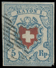 Schweizerische Bundespost
Europa
1851, Rayon I: 5 Rappen hellblau mit Spuren der Kreuzeinfassung Type 22 Stein C, allseits voll -bis breitrandig, nu...