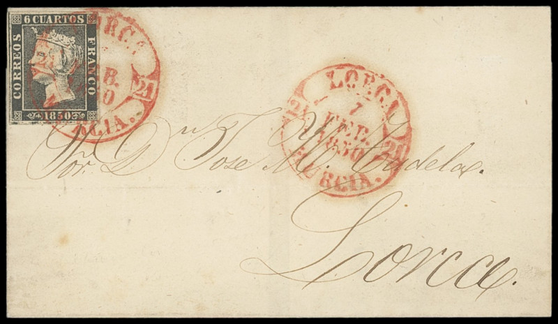 Spanien (España)
Europa
1850, 6 Cuartos Königin Isabella II. schwarz, farbfris...