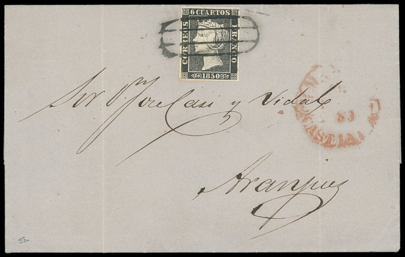 Spanien (España)
Europa
1850, 6 Cuartos Königin Isabella II. schwarz, allseits...