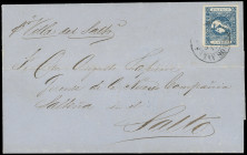 Buenos Aires
Übersee
1859, 1 Peso Freiheitskopf mit Jakobinermütze blau, allseits voll- bis breitrandiges tadelloses Stück als Einzelfrankatur auf k...