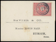 Japan (Nippon)
Übersee
1895, 2 Sen-Jubiläums-Sondermarke rot, auf Auslands-Streifband mit vorgedruckter Adresse von „YOKOHAMA 1 FEB 1895“ in die Sch...