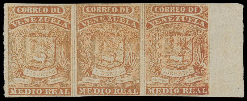 Venezuela
Übersee
1861, Medio Real Wappen zweiter grober lokaler Druck orange,...