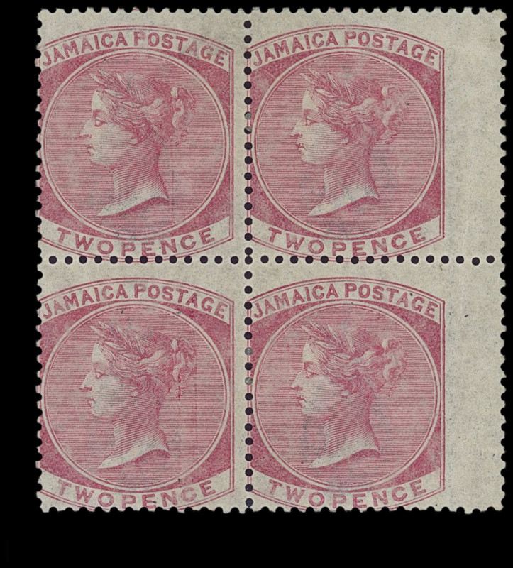 Jamaika
Britisch Commonwealth
1860, Two Pence Königin Victoria dunkelrosa mit ...