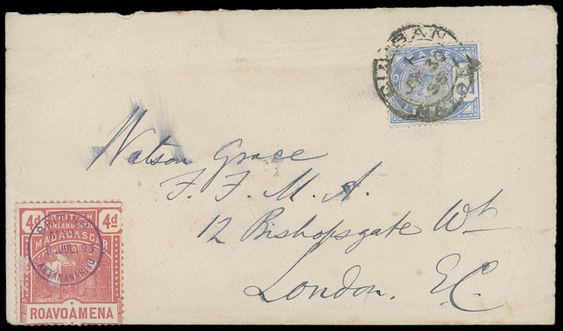 Madagaskar
Britisch Commonwealth
1895, Kombinationsbrief frankiert mit "BRITIS...