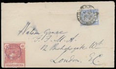 Madagaskar
Britisch Commonwealth
1895, Kombinationsbrief frankiert mit "BRITISH INLAND MAIL 4d. rose" (kleine Schürfung und unten gering über den Ra...