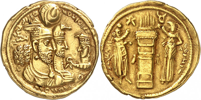 Empire sassanide, Bahram II (276-293). Dinar Or ND (après 283).
Av. Légende en ...