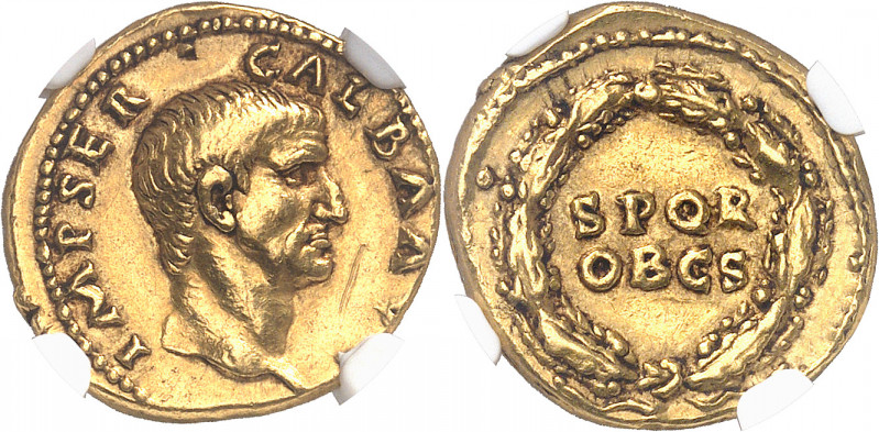 Galba (68-69). Aureus 68-69, Rome.
Av. IMP SER GALBA AVG. Tête nue à droite. Rv...