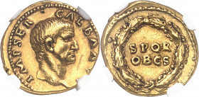Galba (68-69). Aureus 68-69, Rome.
Av. IMP SER GALBA AVG. Tête nue à droite. Rv. Dans une couronne : SPQR OB C S.
Calicó 509 - RIC.164 ; Or - 7,18 g...