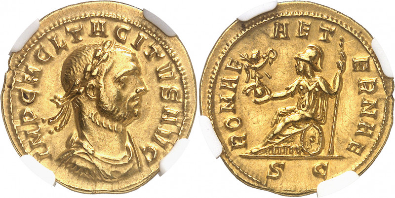 Tacite (275-276). Aureus 275-276, Rome.
Av. IMP C M CL TACITVS AVG. Buste lauré...