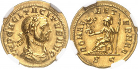 Tacite (275-276). Aureus 275-276, Rome.
Av. IMP C M CL TACITVS AVG. Buste lauré, drapé et cuirassé à droite. Rv. ROMAE AETERNAE / S C. Rome assise à ...