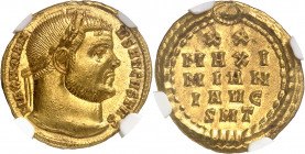 Maximien Hercule (286-305). Aureus commémorant les Vicennalia de Dioclétien 303, Ticinum.
Av. MAXIMIAN - VS AVGVSTVS. Tête laurée à droite. Rv. Dans ...