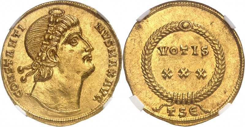 Constantin Ier (307-337). Médaillon d’1 solidus 1/4 (festaureus) ND (335), 5e of...