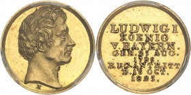 Bavière, Louis Ier (1825-1848). Médaillette Or (ou quinaire), début de règne du Roi Louis Ier de Bavière 1825, Munich.
Av. Buste du Roi à droite, au-...