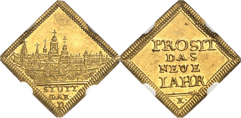Stuttgart (ville de). Ducat klippe, vœux de nouvel An ND (1746-1762), D, Stuttga...