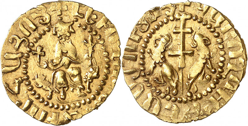 Levon II (1187-1219). Tram en or ND (après 1199).
Av. Le roi, tenant une fleur ...