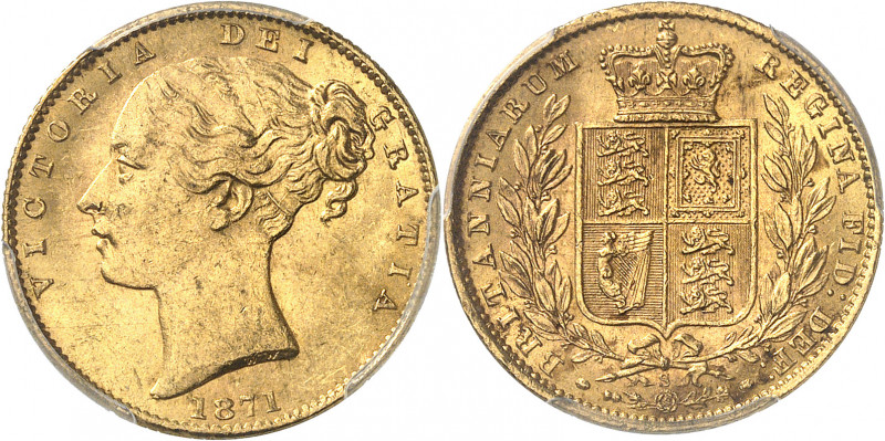 Victoria (1837-1901). Souverain, signature WW en creux 1871, S, Sydney.
Av. VIC...