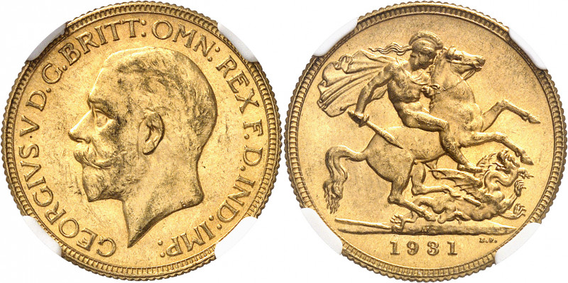 Georges V (1910-1936). Souverain 1931, M, Melbourne.
Av. GEORGIVS V D. G. BRITT...