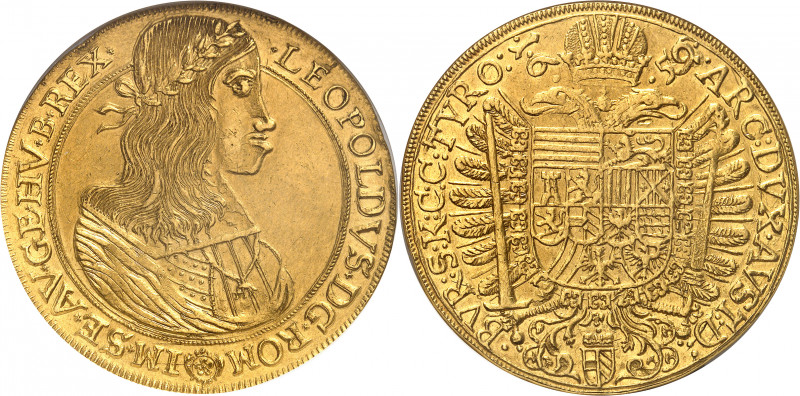 Léopold Ier (1618–1632). 10 ducats 1659, Vienne.
Av. LEOPOLDVS. D. G. ROM - IM....