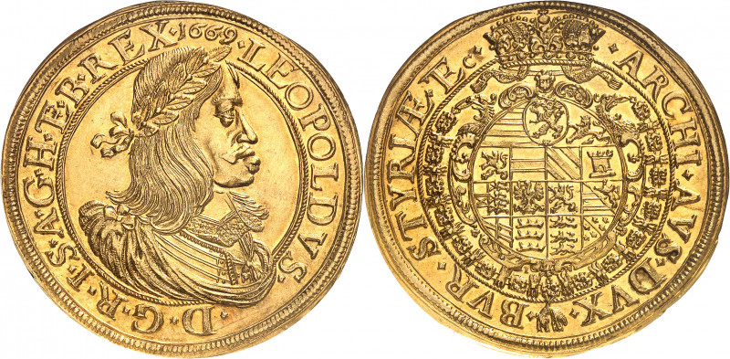 Léopold Ier (1657-1705). 5 ducats 1669, Graz.
Av. LEOPOLDVS. - .D. G. R. I. S. ...