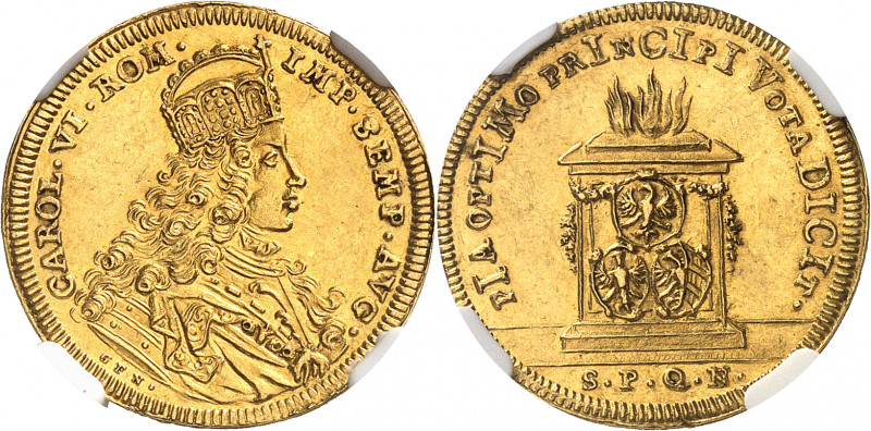 Charles VI (1711-1740). Jeton d’or au module du ducat, investiture de Charles VI...