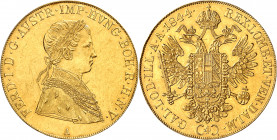 Ferdinand Ier (1835-1848). 4 ducats 1844, A, Vienne.
Av. FERD. I. D. G. AVSTR. IMP. HVNG. BOH. R. H. N. V. Buste lauré à droite, au-dessous (atelier)...
