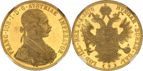 François-Joseph Ier (1848-1916). 4 ducats 1875, Vienne.
Av. FRANC. IOS. I. D. G. AVSTRIAE IMPERATOR. Buste lauré à droite de François-Joseph Ier. Rv....