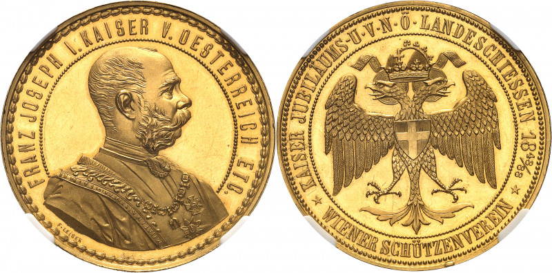 François-Joseph Ier (1848-1916). Médaille d’or au poids de 4 ducats, pour le 40e...