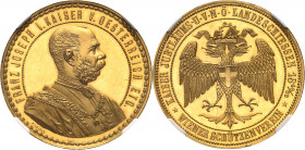 François-Joseph Ier (1848-1916). Médaille d’or au poids de 4 ducats, pour le 40e jubilé de l'Empereur et le 5e concours de tir fédéral de Basse-Autric...
