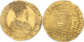 Brabant (duché de), Philippe IV (1621-1665). Double souverain d'or 1644, Anvers.
Av. PHIL. IIII. D. G. HISP. ET. INDIAR. REX (date) (atelier). Buste ...