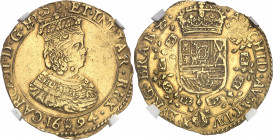 Brabant (duché de), Charles II (1665-1700). 2 souverains 1694, Anvers.
Av. CAROL. II. D. G. HISP. ET. INDIAR. REX (date) (atelier). Buste couronné, a...
