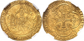 Flandres (comté de), Louis de Male (1346-1384). Cavalier d’or avec titre impérial IMPATORIE ND (1361-1364), Gand.
Av. LVDOVIC'. DEI - GRA: COMES: Z -...