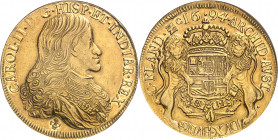 Flandres (comté de), Charles II (1665-1700). 8 souverains 1694, Bruges.
Av. CAROL. II. D. G. HISP. ET. INDIAR. REX. Buste cuirassé à droite, les chev...