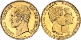 Léopold Ier (1831-1865). Module de 100 francs en Or, Flan bruni (PROOF), mariage du duc et de la duchesse de Brabant 1853, Bruxelles.
Av. LEOPOLD PRE...