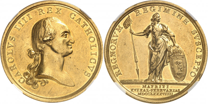 Charles IV (1788-1808). Médaille d’Or pour la proclamation 1789, Madrid.
Av. CA...