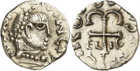 Clovis II (639-657). Trémissis du monétaire Saint Éloi ND (639-657), Paris.
Av. PARISIVS IM CIV. Buste diadémé à droite, avec un collier de grosses p...