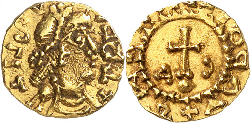 Troyes, monétaire Audolenus. Trémissis c.620-640, Troyes.
Av. TREC - AS FIT (le...