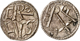 Charlemagne (768-814). Denier ND (781-794), Milan.
Av. En deux lignes : CARO / LVS. Rv. Dans le champ REX et MED.
Dep.662D - MG. 231 v. - Prou 895 -...