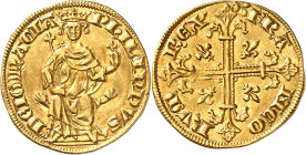 Philippe IV (1285-1314). Petit royal d’or, au différent des Peruzzi ND (août 1290).
Av. PHILIPPVS - DEI GRACIA. Le Roi assis de face, sur un trône an...
