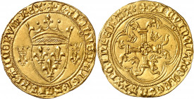 Charles VII (1422-1461). Écu d’or à la couronne 3e type, 1ère émission ND (1436), Toulouse.
Av. +. KAROLVS. DEI GRACIA FRANCORVM. REX: Écu de France ...