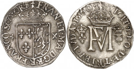François II (1559-1560). Teston d’argent 1560, Édimbourg.
Av. + FRAN. ET. MA. D. G. R. R. FRANCO. SCOTORQ. Écu couronné, parti de France-Écosse, acco...